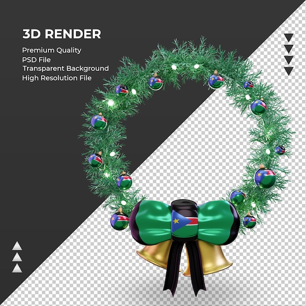 3dクリスマスリース南スーダンの旗レンダリング正面図