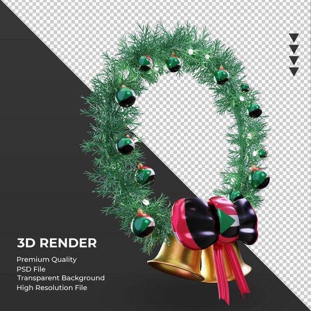 PSD 3d christmas wreath sudan flag rendering left view