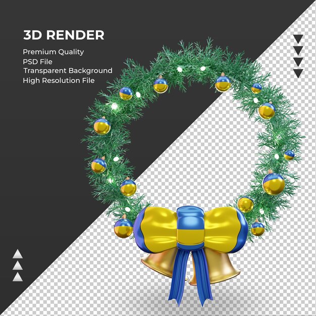 PSD 3d natale ghirlanda bandiera ucraina rendering vista frontale