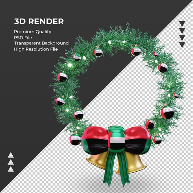 PSD 3dクリスマスリースアラブ首長国連邦旗レンダリング正面図