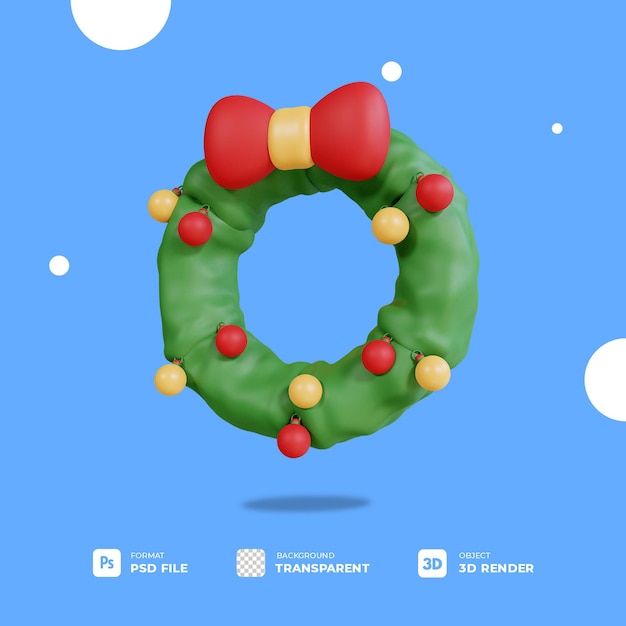 3d christmas wreath with transparent background