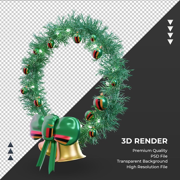 PSD 3d christmas wreath zambia flag rendering right view