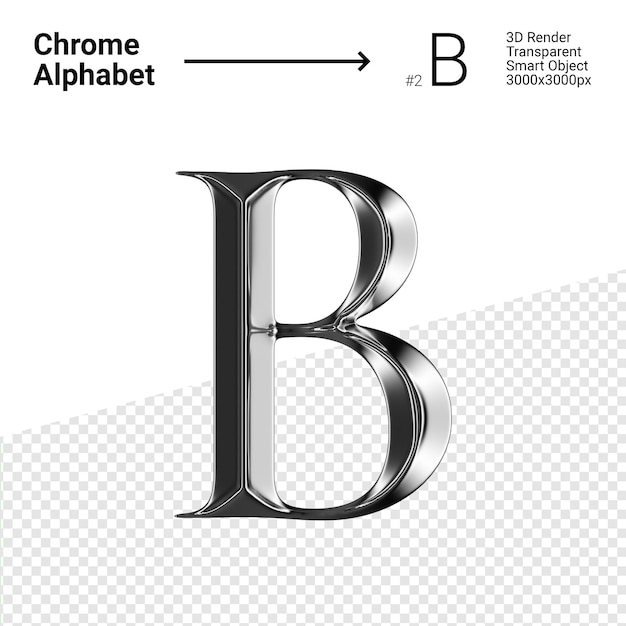 PSD 3d хромированная буква b с алфавитом