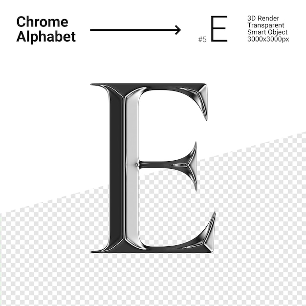 PSD alfabeto 3d chrome lettera e