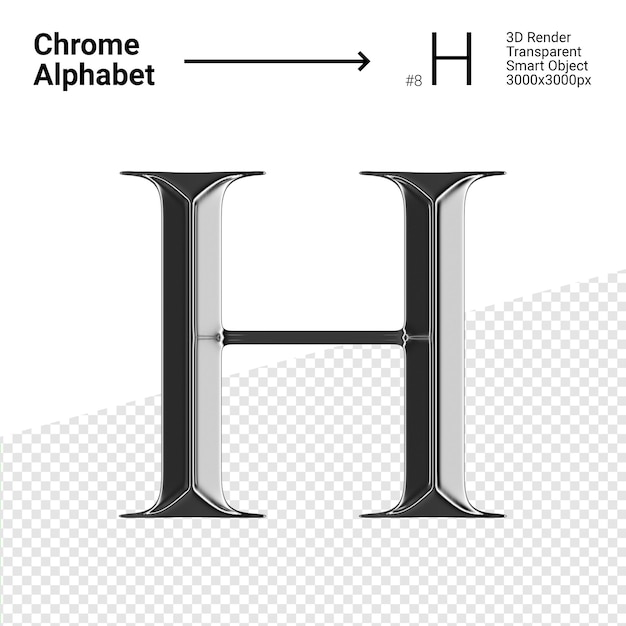 PSD 3d chrome alphabet letter h