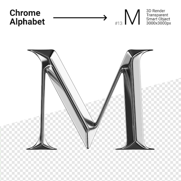 PSD 3d chrome alphabet letter m