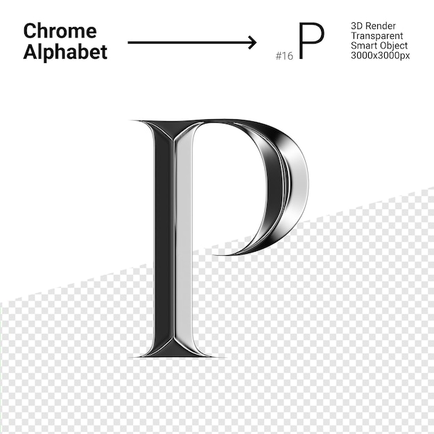 PSD 3d chrome alphabet letter p