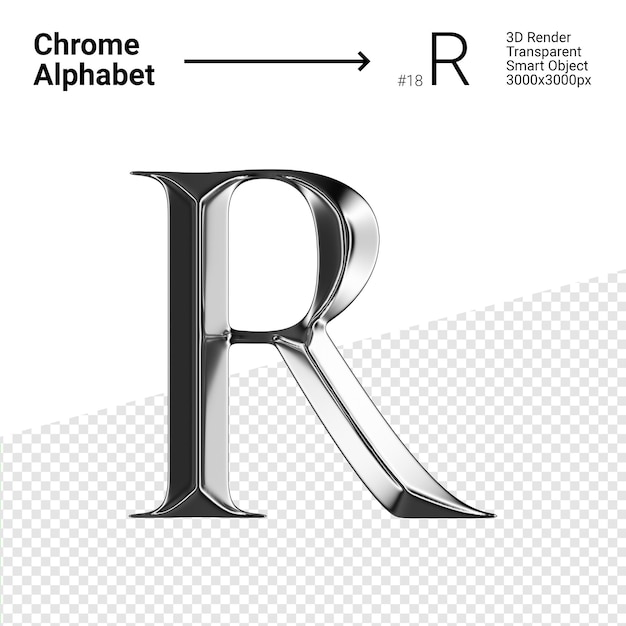 PSD 3d chrome alphabet letter r