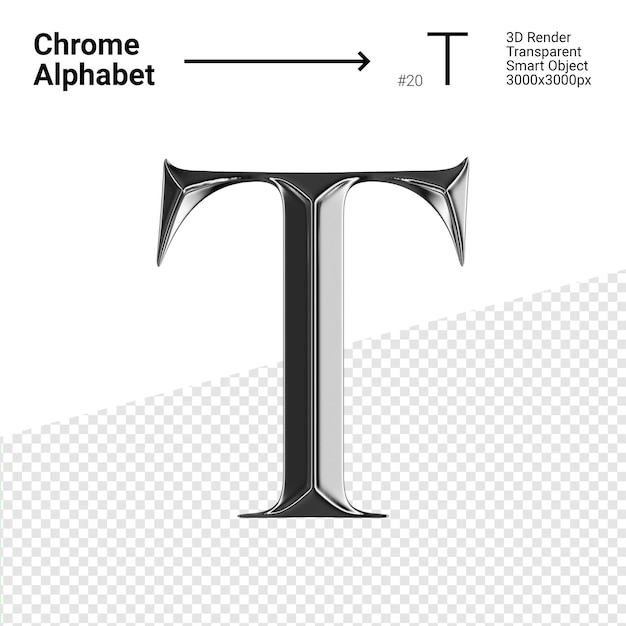 3d chrome alphabet letter t