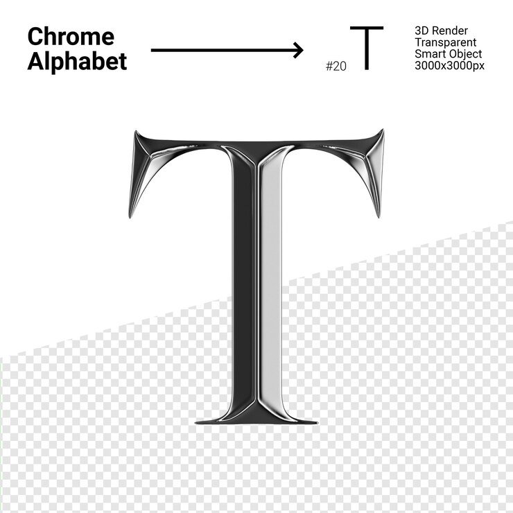 PSD 3d 铬化字母字母 t