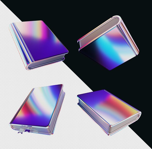 PSD 3d chrome effect office school books set