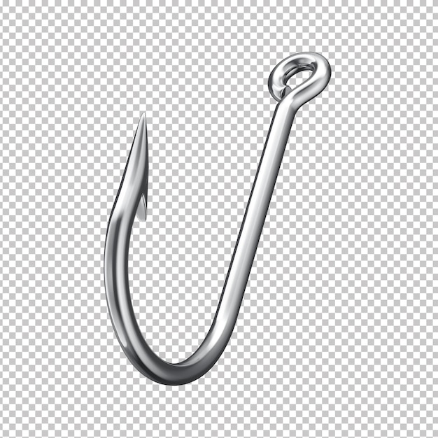 3d chrome fishing hook with transparent background