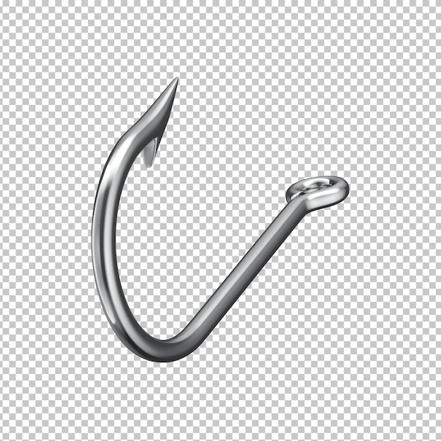 3d chrome fishing hook with transparent background