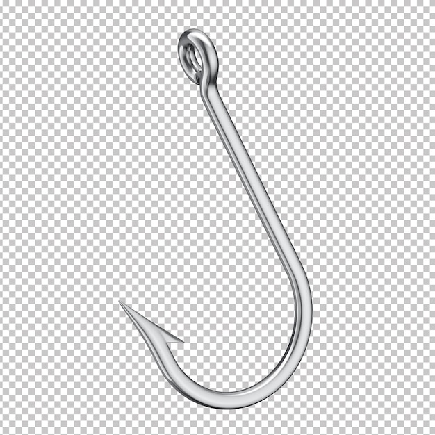 PSD 3d chrome fishing hook with transparent background