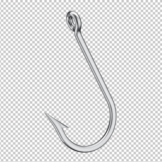 3d chrome fishing hook with transparent background