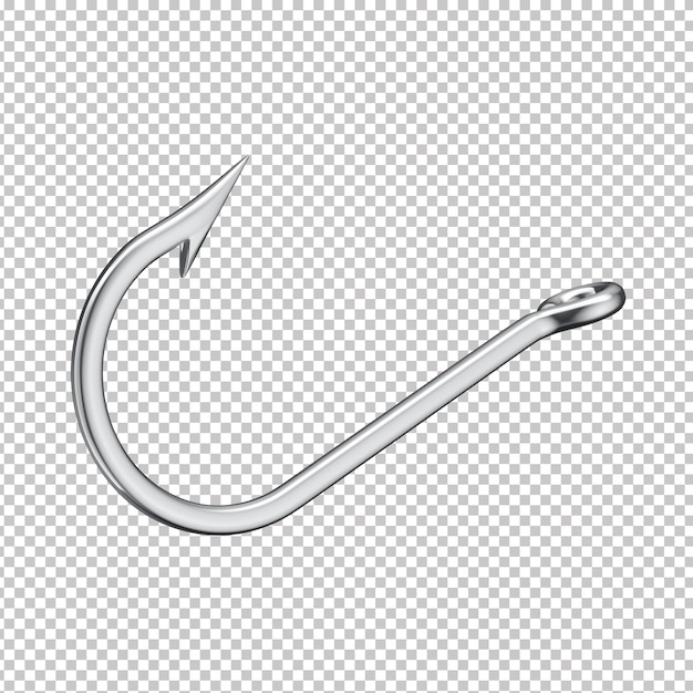 PSD 3d chrome fishing hook with transparent background