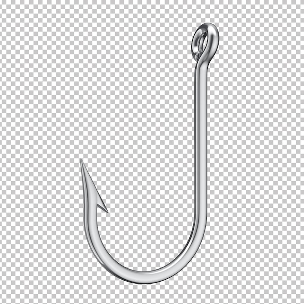 3d chrome fishing hook with transparent background