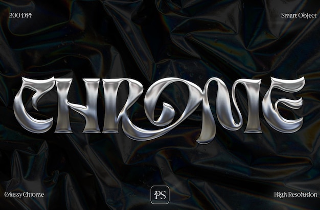 3d chrome hyper realistic text effect y2k