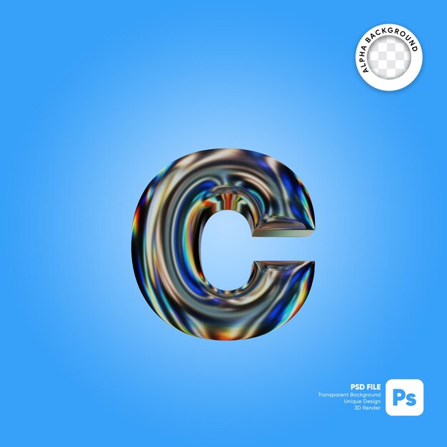 PSD 3d chrome letter c efekt tekstowy małe litery