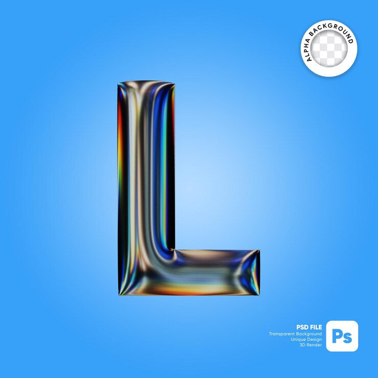 PSD 3d chrome letter l text effect uppercase letter