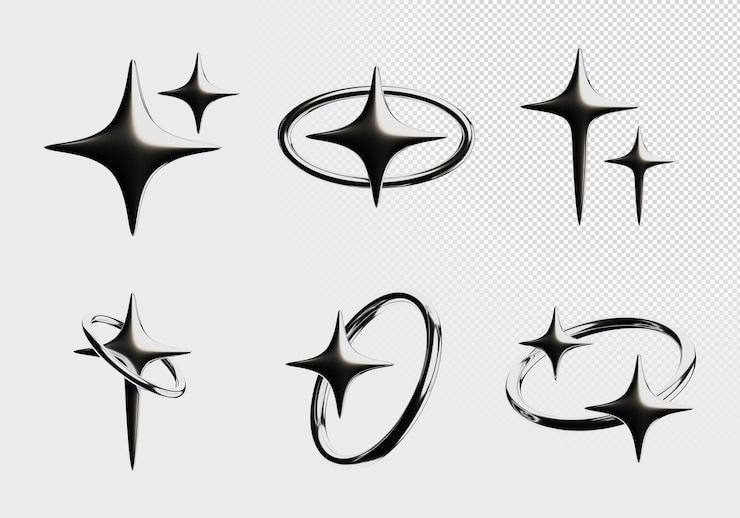 PSD 3d chrome metalic shape collection set y2k