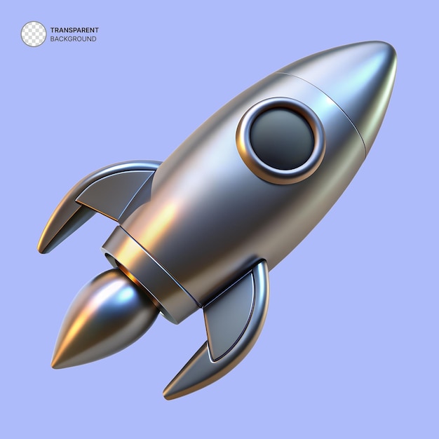 3D хромированная блестящая металлическая икона ракеты