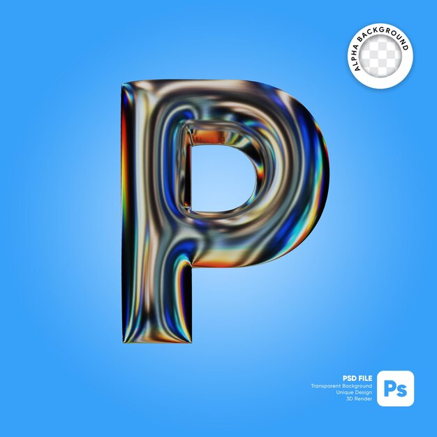 PSD 3d-chroomletter p teksteffect grote letter