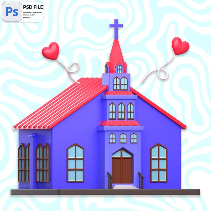 PSD 3d church illustration render icon isolated png