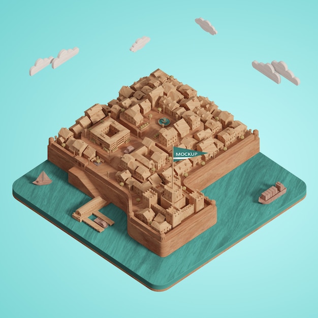 3D都市世界の日ミニチュアモデル