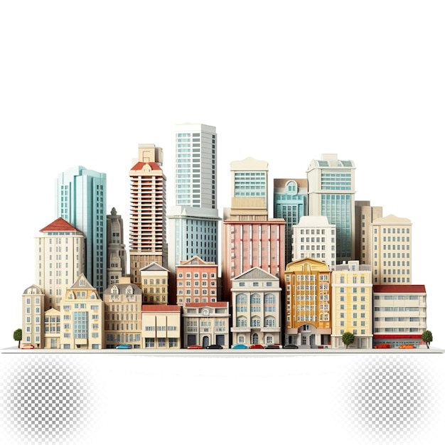 PSD 3d city buildings with trees transparent background