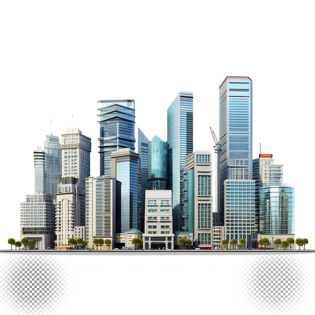 PSD 3d city buildings with trees transparent background