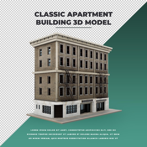 PSD 3d классический вид в перспективе городская квартира или модель здания