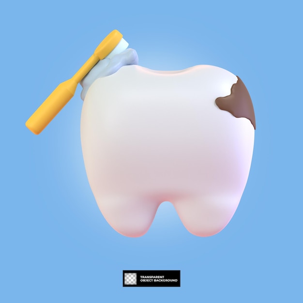 3d cleaning tooth with brush illustration