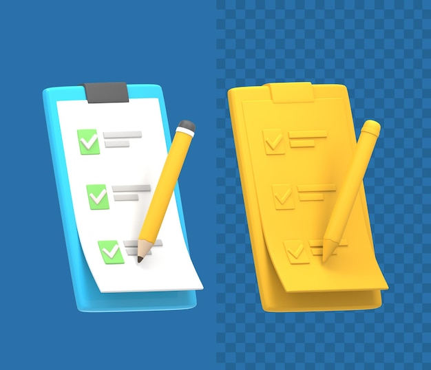 3D Clipboard Checklist Pencil Icon