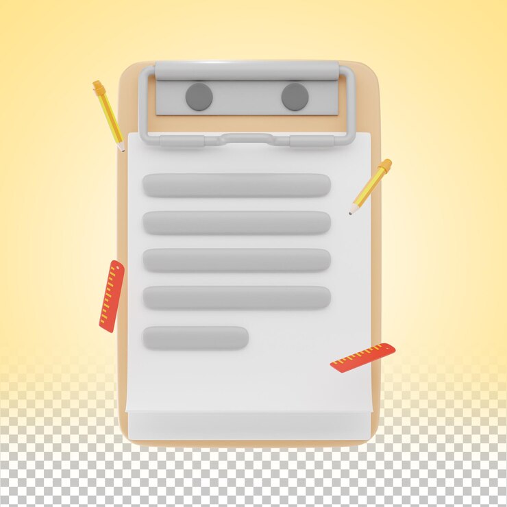 PSD 3d clipboard note icon minimalist notepad illustration with small pencil and ruler