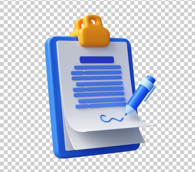 3d clipboard with document and pen icon