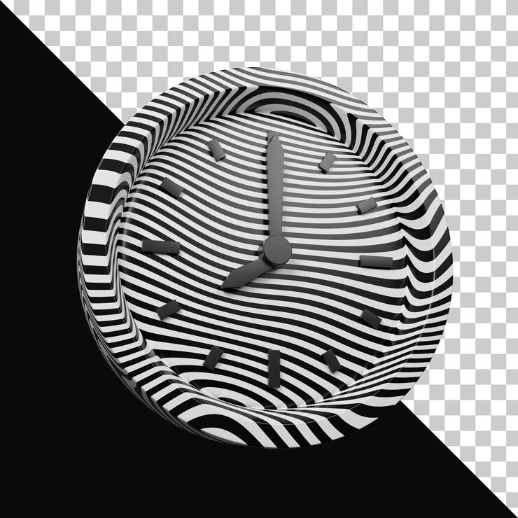 PSD 3d clock striped black and white 3d rendering premium psd