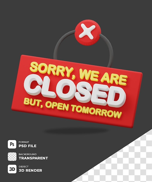 PSD 3d closed sign icon with transparent background