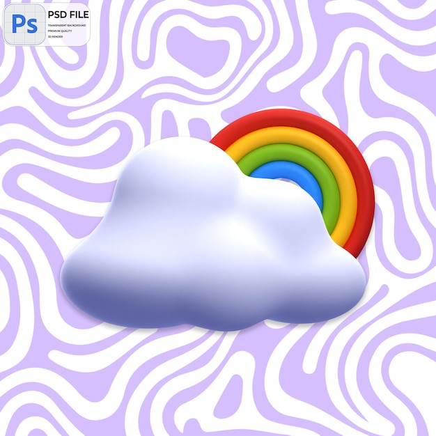 3D Cloud And Rainbow Render Icon Isolated PNG Illustration PSD Template