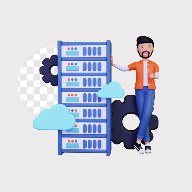 PSD 3d cloud hosting with a male character showing thumbs up