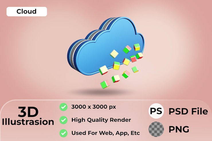 PSD 3d cloud icon illustration.