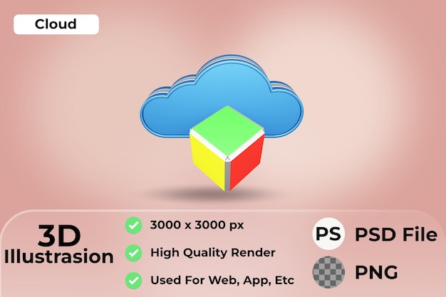 PSD illustrazione dell'icona della nuvola 3d.