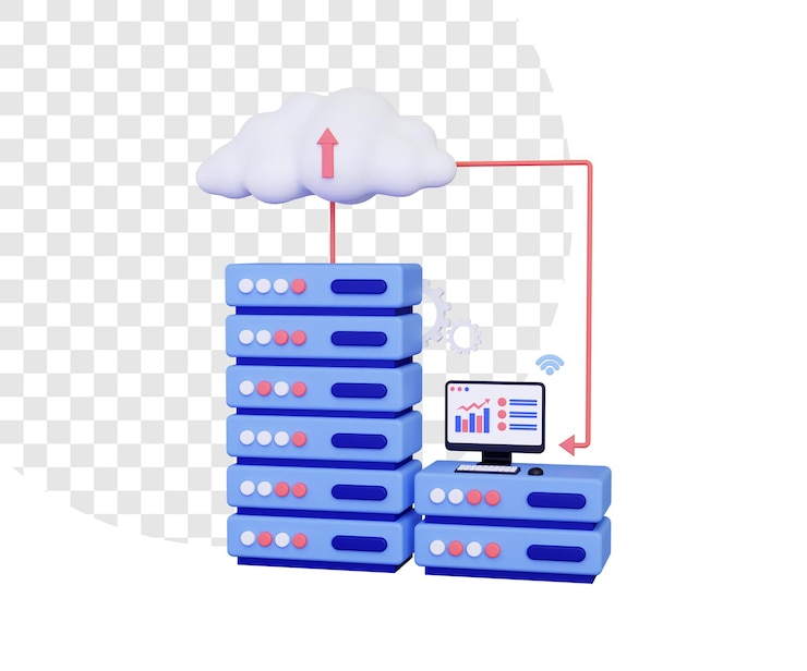 PSD 3d cloud server with computer