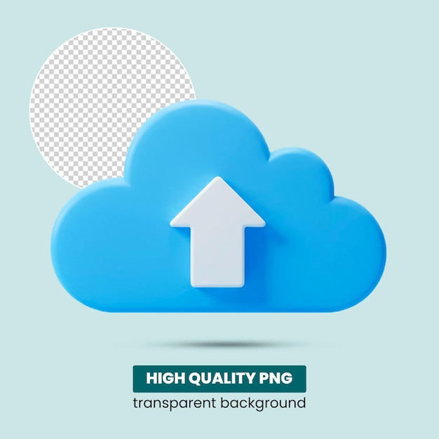 3D Cloud Upload Icon z strzałką Cloud Computing Data Storage Symbol Transferu Plików Przezroczysty