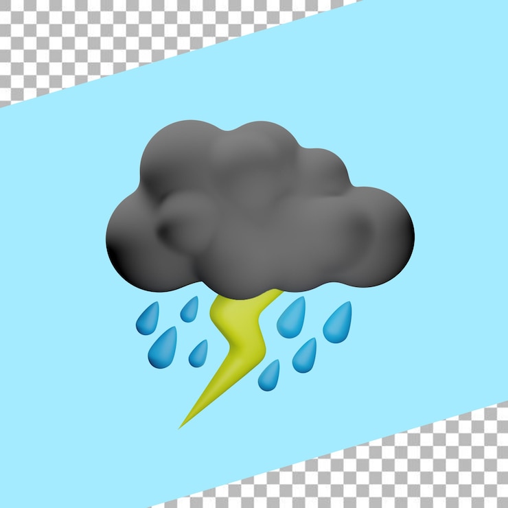 PSD 3d clouds and lightning in the rain