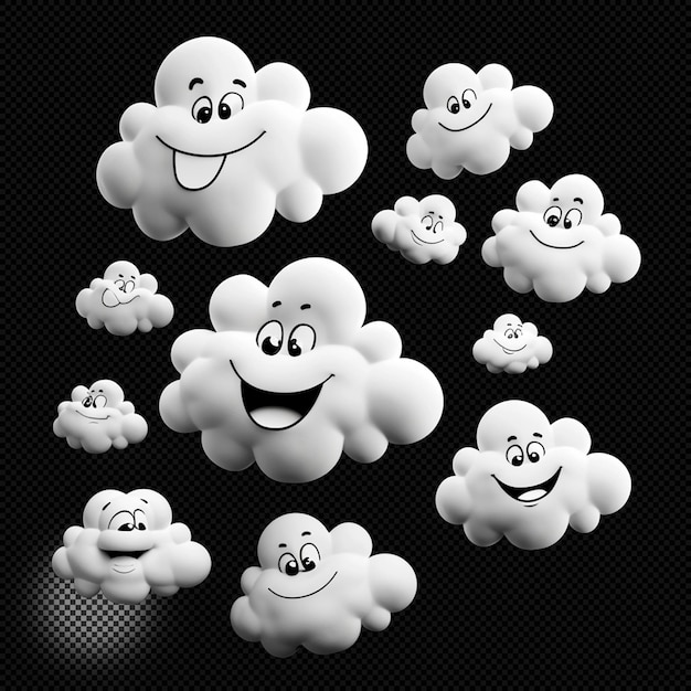 PSD 3d clouds smiling face isolated transparent background