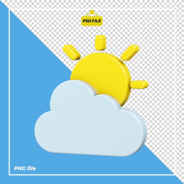 Disegno dell'icona del sole nuvoloso 3d