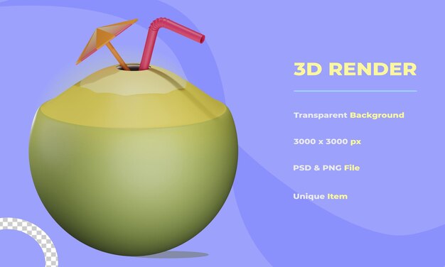 3d coconut drink object with transparent background