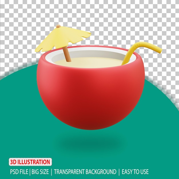 PSD 3d cocco illustrazione icona spiaggia rendering con sfondo trasparente