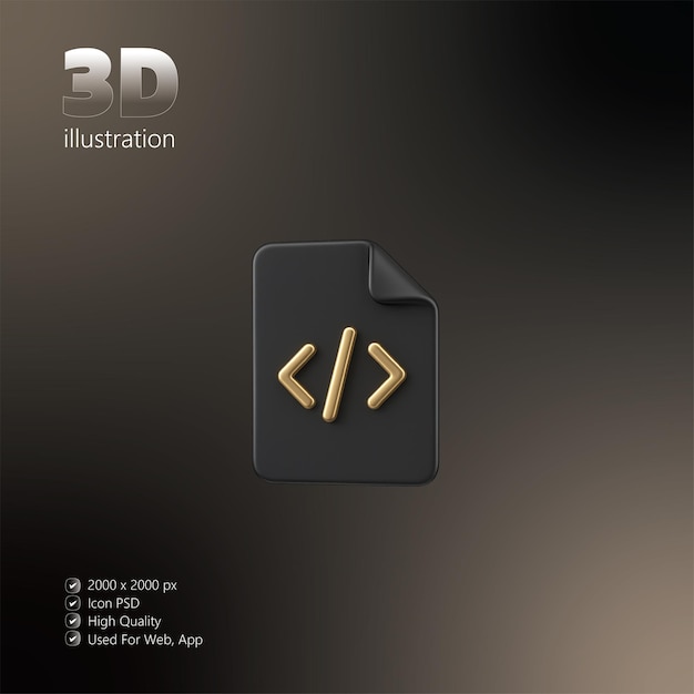 3D Code File Icon Developer Document in Black amp Gold